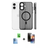 MARSİLYAN™- iPhone 16 Kılıf Pusula Minimal Koleksiyonu - Siyah 3D Antistatik Mat Seramik Nano Ekran Koruyucu + Lacivert Raze Metal Kamera Lens