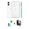 MARSİLYAN™- iPhone 16 Kılıf Pusula Minimal Koleksiyonu - Siyah 3D Antistatik Mat Seramik Nano Ekran Koruyucu + Lacivert Raze Metal Kamera Lens