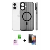 MARSİLYAN™- iPhone 16 Kılıf Pusula Minimal Koleksiyonu - Siyah 3D Antistatik Mat Seramik Nano Ekran Koruyucu + Pembe Raze Metal Kamera Lens