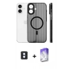 MARSİLYAN™- iPhone 16 Kılıf Pusula Minimal Koleksiyonu - Siyah Bilvis 5in1 3D Magic Cam Ekran Koruyucu + PVD Metal Kamera Lens - MI