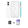 MARSİLYAN™- iPhone 16 Kılıf Pusula Minimal Koleksiyonu - Siyah Bilvis 5in1 3D Magic Cam Ekran Koruyucu + PVD Metal Kamera Lens - PE