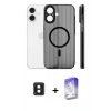 MARSİLYAN™- iPhone 16 Kılıf Pusula Minimal Koleksiyonu - Siyah Bilvis 5in1 3D Magic Cam Ekran Koruyucu + PVD Metal Kamera Lens - PE