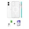 MARSİLYAN™- iPhone 16 Kılıf Pusula Minimal Koleksiyonu - Siyah Bilvis 5in1 3D Magic Cam Ekran Koruyucu + Raze Metal Kamera Lens - BZ