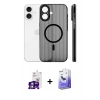 MARSİLYAN™- iPhone 16 Kılıf Pusula Minimal Koleksiyonu - Siyah Bilvis 5in1 5D Magic Hayalet Cam Ekran Koruyucu + Gümüş Bilvis Titan Kamera Lens