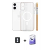 MARSİLYAN™- iPhone 16 Kılıf Pusula Minimal Koleksiyonu - Siyah Bilvis 5in1 5D Magic Hayalet Cam Ekran Koruyucu + PVD Metal Kamera Lens - MI