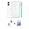MARSİLYAN™- iPhone 16 Kılıf Pusula Minimal Koleksiyonu - Siyah Bilvis 5in1 5D Magic Hayalet Cam Ekran Koruyucu + Raze Metal Kamera Lens - PE