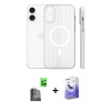 MARSİLYAN™- iPhone 16 Kılıf Pusula Minimal Koleksiyonu - Siyah Bilvis 5in1 5D Magic Hayalet Cam Ekran Koruyucu + Raze Metal Kamera Lens - SH