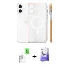 MARSİLYAN™- iPhone 16 Kılıf Pusula Minimal Koleksiyonu - Siyah Bilvis 5in1 5D Magic Hayalet Cam Ekran Koruyucu + Beyaz Raze Metal Kamera Lens