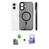 MARSİLYAN™- iPhone 16 Kılıf Pusula Minimal Koleksiyonu - Siyah Bilvis 5in1 5D Magic Hayalet Cam Ekran Koruyucu + Raze Metal Kamera Lens - SH