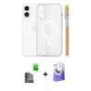 MARSİLYAN™- iPhone 16 Kılıf Pusula Minimal Koleksiyonu - Siyah Bilvis 5in1 5D Magic Hayalet Cam Ekran Koruyucu + Raze Metal Kamera Lens - SH