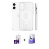 MARSİLYAN™- iPhone 16 Kılıf Pusula Minimal Koleksiyonu - Siyah Bilvis 5in1 5D Magic Hayalet Cam Ekran Koruyucu + Gümüş Bilvis Titan Kamera Lens