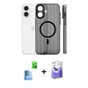 MARSİLYAN™- iPhone 16 Kılıf Pusula Minimal Koleksiyonu - Siyah Bilvis 5in1 5D Magic Hayalet Cam Ekran Koruyucu + Raze Metal Kamera Lens - LT