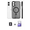 MARSİLYAN™- iPhone 16 Kılıf Pusula Minimal Koleksiyonu - Siyah Bilvis 5in1 5D Magic Hayalet Cam Ekran Koruyucu + PVD Metal Kamera Lens - MI