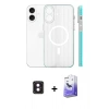MARSİLYAN™- iPhone 16 Kılıf Pusula Minimal Koleksiyonu - Siyah Bilvis 5in1 5D Magic Hayalet Cam Ekran Koruyucu + PVD Metal Kamera Lens - PE