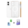 MARSİLYAN™- iPhone 16 Kılıf Pusula Minimal Koleksiyonu - Siyah Bilvis 5in1 5D Magic Hayalet Cam Ekran Koruyucu + Raze Metal Kamera Lens - LT
