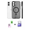 MARSİLYAN™- iPhone 16 Kılıf Pusula Minimal Koleksiyonu - Siyah Bilvis 5in1 5D Magic Hayalet Cam Ekran Koruyucu + Raze Metal Kamera Lens - PE