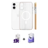 MARSİLYAN™- iPhone 16 Kılıf Pusula Minimal Koleksiyonu - Siyah Bilvis 5in1 5D Magic Hayalet Cam Ekran Koruyucu + Gümüş Bilvis Titan Kamera Lens