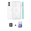 MARSİLYAN™- iPhone 16 Kılıf Pusula Minimal Koleksiyonu - Siyah Bilvis 5in1 5D Magic Hayalet Cam Ekran Koruyucu + PVD Metal Kamera Lens - MI