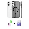 MARSİLYAN™- iPhone 16 Kılıf Pusula Minimal Koleksiyonu - Siyah Bilvis 5in1 5D Magic Hayalet Cam Ekran Koruyucu + Raze Metal Kamera Lens - PE