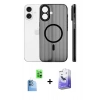 MARSİLYAN™- iPhone 16 Kılıf Pusula Minimal Koleksiyonu - Siyah Bilvis 5in1 5D Magic Hayalet Cam Ekran Koruyucu + Raze Metal Kamera Lens - LT