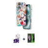 MARSİLYAN™- iPhone 16 Kılıf Siluet Doku - Şeffaf 360 Full Body Arka Koruyucu + Bilvis Titan Kamera Lens - SH
