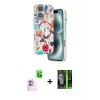 MARSİLYAN™- iPhone 16 Kılıf Siluet Doku - Şeffaf 360 Full Body Arka Koruyucu + Raze Metal Kamera Lens - PE