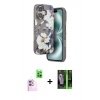 MARSİLYAN™- iPhone 16 Kılıf Siluet Doku - Şeffaf 360 Full Body Arka Koruyucu + Raze Metal Kamera Lens - PE