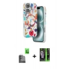 MARSİLYAN™- iPhone 16 Kılıf Siluet Doku - Şeffaf 360 Full Body Arka Koruyucu + Raze Metal Kamera Lens - SH