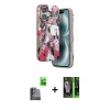 MARSİLYAN™- iPhone 16 Kılıf Siluet Doku - Şeffaf 360 Full Body Arka Koruyucu + Raze Metal Kamera Lens - SH