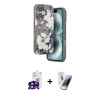 MARSİLYAN™- iPhone 16 Kılıf Siluet Doku - Şeffaf Pasifik Cam Ekran Koruyucu + Bilvis Titan Kamera Lens - SH