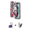 MARSİLYAN™- iPhone 16 Kılıf Siluet Doku - Şeffaf Pasifik Cam Ekran Koruyucu + Yeşil Bilvis Titan Kamera Lens