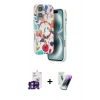 MARSİLYAN™- iPhone 16 Kılıf Siluet Doku - Şeffaf Pasifik Cam Ekran Koruyucu + Yeşil Bilvis Titan Kamera Lens