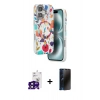 MARSİLYAN™- iPhone 16 Kılıf Siluet Doku - Siyah 3D Antistatik Hayalet Cam Ekran Koruyucu + Bilvis Titan Kamera Lens - SH