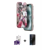 MARSİLYAN™- iPhone 16 Kılıf Siluet Doku - Siyah 3D Antistatik Hayalet Cam Ekran Koruyucu + Bilvis Titan Kamera Lens - PE
