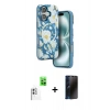 MARSİLYAN™- iPhone 16 Kılıf Siluet Doku - Siyah 3D Antistatik Hayalet Cam Ekran Koruyucu + Raze Metal Kamera Lens - BZ
