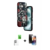 MARSİLYAN™- iPhone 16 Kılıf Siluet Doku - Siyah 3D Antistatik Mat Seramik Nano Ekran Koruyucu + Beyaz Raze Metal Kamera Lens