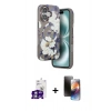 MARSİLYAN™- iPhone 16 Kılıf Siluet Doku - Siyah 3D Antistatik Mat Seramik Nano Ekran Koruyucu + Bilvis Titan Kamera Lens - GS