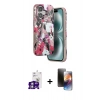 MARSİLYAN™- iPhone 16 Kılıf Siluet Doku - Siyah 3D Antistatik Mat Seramik Nano Ekran Koruyucu + Bilvis Titan Kamera Lens - GS