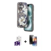 MARSİLYAN™- iPhone 16 Kılıf Siluet Doku - Siyah 3D Antistatik Mat Seramik Nano Ekran Koruyucu + Bilvis Titan Kamera Lens - PE