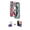 MARSİLYAN™- iPhone 16 Kılıf Siluet Doku - Siyah 3D Antistatik Mat Seramik Nano Ekran Koruyucu + Bilvis Titan Kamera Lens - PE