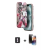 MARSİLYAN™- iPhone 16 Kılıf Siluet Doku - Siyah 3D Antistatik Mat Seramik Nano Ekran Koruyucu + PVD Metal Kamera Lens - PE