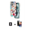 MARSİLYAN™- iPhone 16 Kılıf Siluet Doku - Siyah 3D Antistatik Mat Seramik Nano Ekran Koruyucu + PVD Metal Kamera Lens - PE