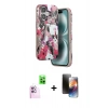 MARSİLYAN™- iPhone 16 Kılıf Siluet Doku - Siyah 3D Antistatik Mat Seramik Nano Ekran Koruyucu + Raze Metal Kamera Lens - PE