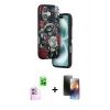 MARSİLYAN™- iPhone 16 Kılıf Siluet Doku - Siyah 3D Antistatik Mat Seramik Nano Ekran Koruyucu + Raze Metal Kamera Lens - PE
