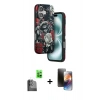 MARSİLYAN™- iPhone 16 Kılıf Siluet Doku - Siyah 3D Antistatik Mat Seramik Nano Ekran Koruyucu + Raze Metal Kamera Lens - SH