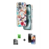 MARSİLYAN™- iPhone 16 Kılıf Siluet Doku - Siyah 3D Antistatik Mat Seramik Nano Ekran Koruyucu + Raze Metal Kamera Lens - SH