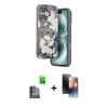 MARSİLYAN™- iPhone 16 Kılıf Siluet Doku - Siyah 3D Antistatik Mat Seramik Nano Ekran Koruyucu + Raze Metal Kamera Lens - SH