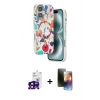 MARSİLYAN™- iPhone 16 Kılıf Siluet Doku - Siyah 3D Antistatik Mat Seramik Nano Ekran Koruyucu + Siyah Bilvis Titan Kamera Lens