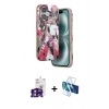 MARSİLYAN™- iPhone 16 Kılıf Siluet Doku - Siyah 3D Antistatik Seramik Nano Ekran Koruyucu + Bilvis Titan Kamera Lens - YL