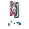 MARSİLYAN™- iPhone 16 Kılıf Siluet Doku - Siyah 3D Antistatik Seramik Nano Ekran Koruyucu + Raze Metal Kamera Lens - LT